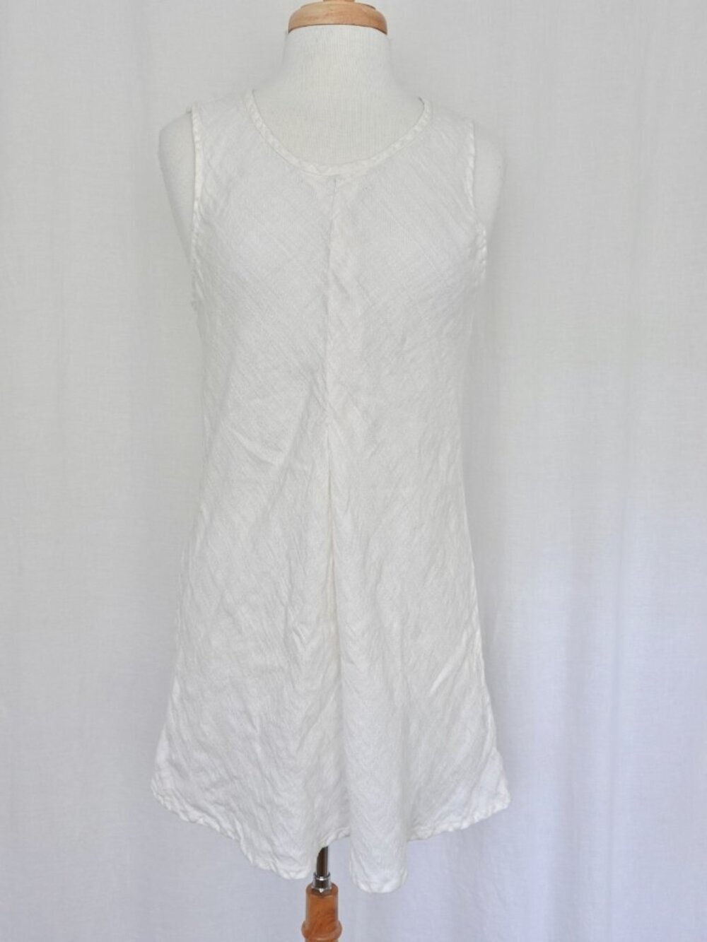 FLAX 100% Linen Gauze Sleeveless Mini Dress White Minimalist Summer size Small